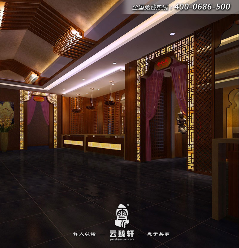 該會(huì)所分區(qū)明確，這是其中“泰式區(qū)”門廳的裝修效果