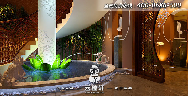 養(yǎng)生會(huì)館的大堂水景的裝飾